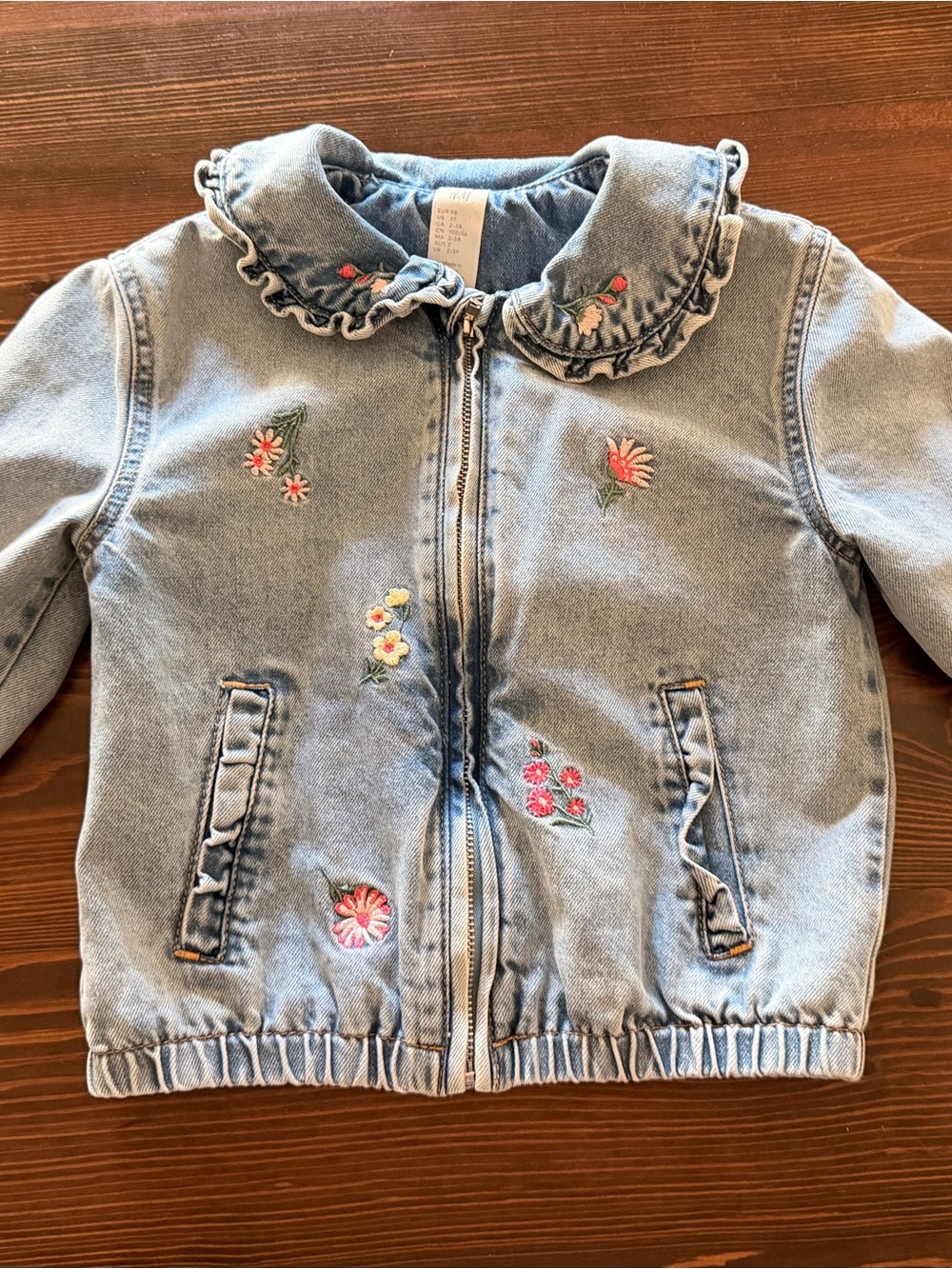 H&M Light Blue Denim Jacket with Floral Embroidery